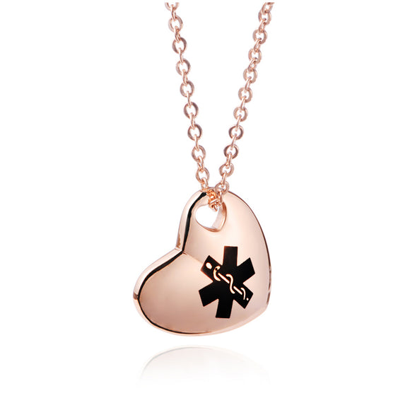 SP0056-RG Medical ID Rose Gold Heart Necklace Custom Engrave