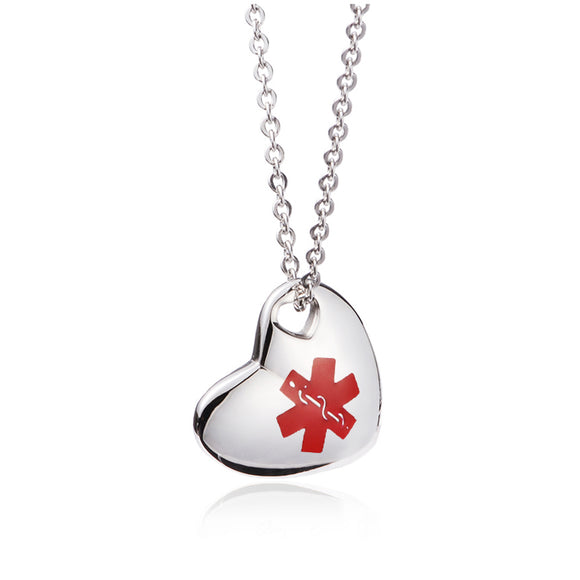 SP0056-SS Medical ID Stainless Heart Necklace Custom Engrave