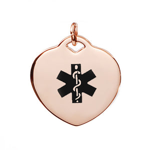 SP-0167-RG Rose Gold Stainless Medical ID Heart Charm- Custom Engrave