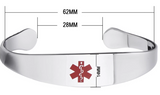MD0990-SBP Lymphedema Alert No BP IV Medical ID Pink Ribbon Cuff Bracelet (Silver)