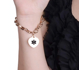 MD0021RG Rose Gold Stainless Open Heart Charm Medical Id Bracelet Custom Engrave