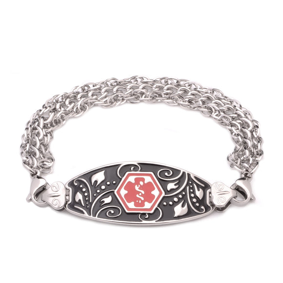 131SS-FIL Medical ID Stainless Triple Strand Filigree Bracelet 9 Pre-Engraved Conditions
