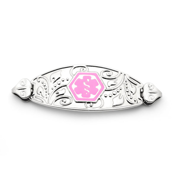 TG106SP Stainless Steel Filigree Pink Symbol Medical ID Tag - Custom Engrave