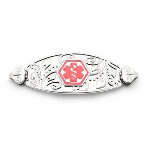 TG106SRD Stainless Steel Filigree Red Symbol Medical ID Tag - Custom Engrave