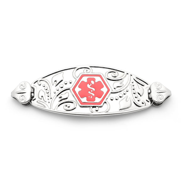 TG106SRD Stainless Steel Filigree Red Symbol Medical ID Tag - Custom Engrave