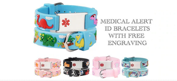 MD-SILC 14 Prints Child Silicone Medical ID Bracelet Custom Engrave