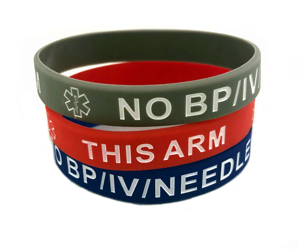 SIL-19 Medical Alert NO BP/IV Silicone Bracelet 3 Pc Set