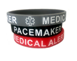SIL-26 Medical Alert Pacemaker Silicone Bracelet 3 Pc Set