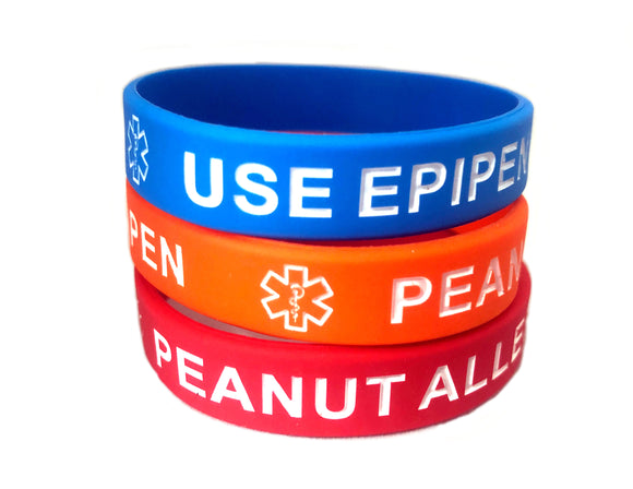 SIL-0 Peanut Allergy Use Epipen Silicone Bracelet 3 Pc. Set
