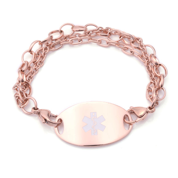 RG-131 Rose Gold Triple Strand Chain Medical ID With Tag