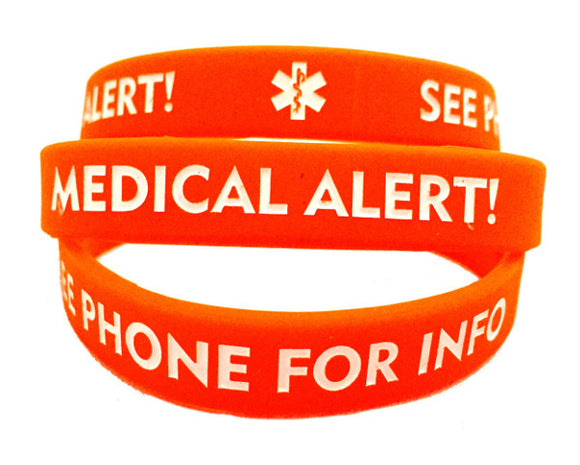 SIL-10 Medical Alert See Phone for Info Silicone Bracelet