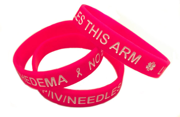 SIL-12 Pink Lymphedema - No Bp/IV/Needles Silicone Bracelet - 3 Adult Sizes